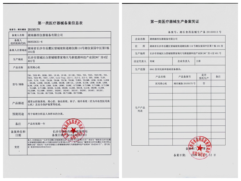 第一類醫(yī)療器械生產(chǎn)備案憑證